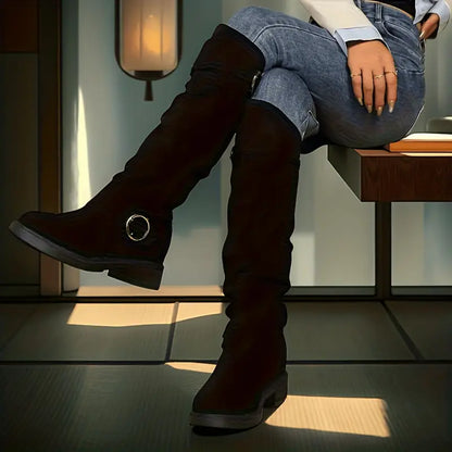 🔥Poslední výprodej - Dámské vintage semišové jezdecké boty s manžetou