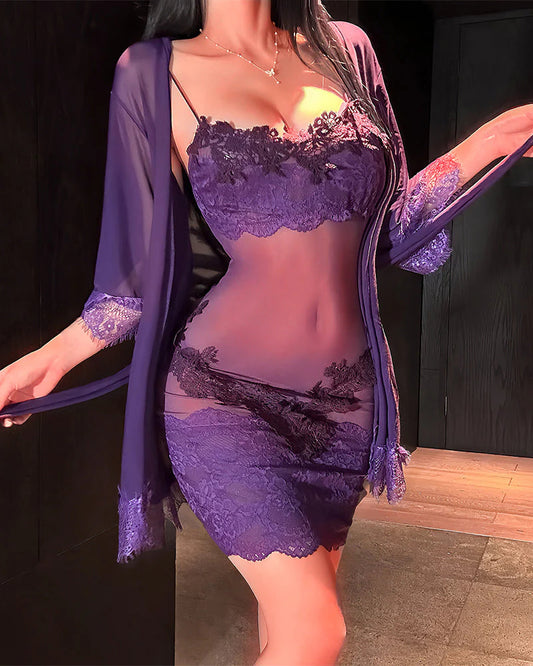 Dámská pyžamová souprava z krajkové síťoviny