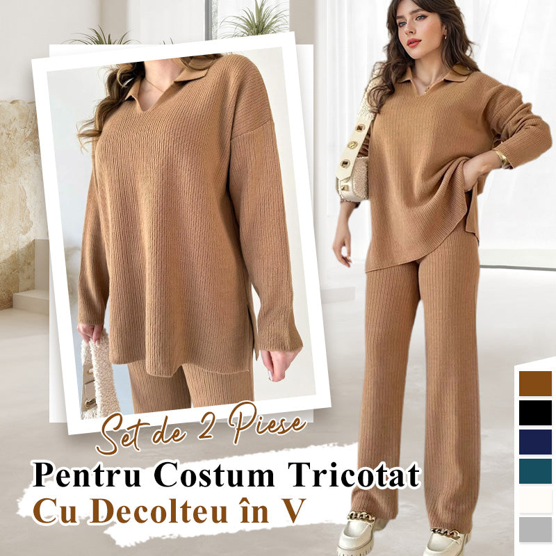 💖Dvoudílný pletený oblek s výstřihem do V