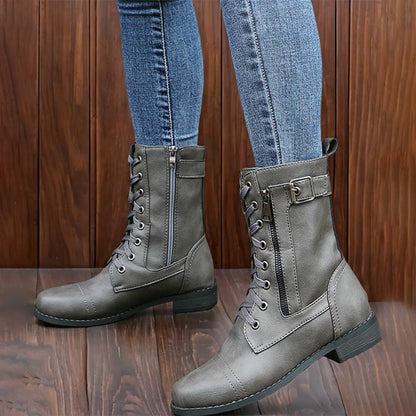 👢Dámské kožené ortopedické boty s kulatou špičkou a bočním zipem