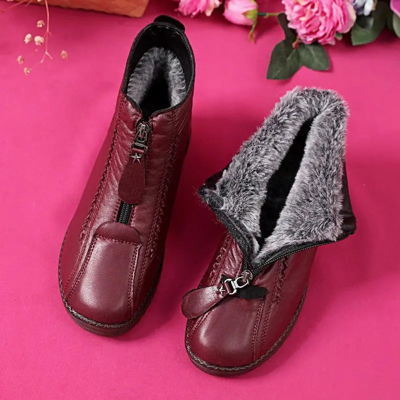 Ručně vyrobené italské kožené protiskluzové fleecové podšívky, teplé a pohodlné dámské kotníkové boty