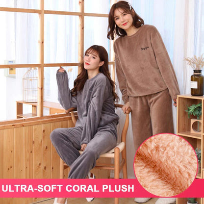 Volný, teplý, plyšový pyžamový set pro ženy, korálová barva🌱