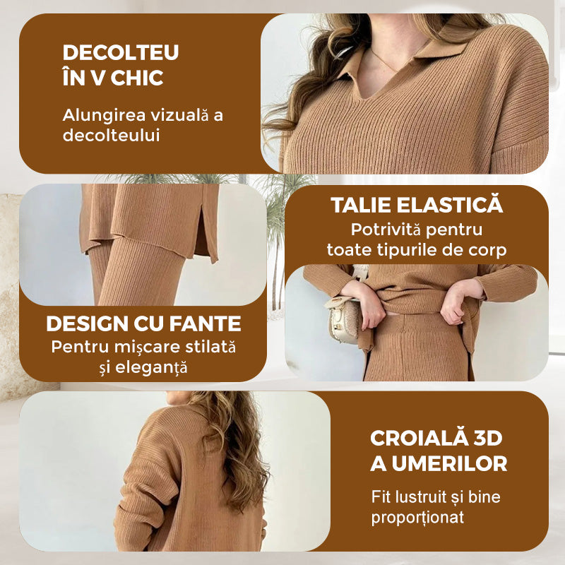 💖Dvoudílný pletený oblek s výstřihem do V