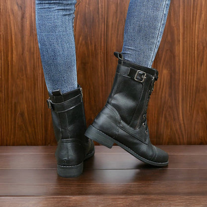 👢Dámské kožené ortopedické boty s kulatou špičkou a bočním zipem