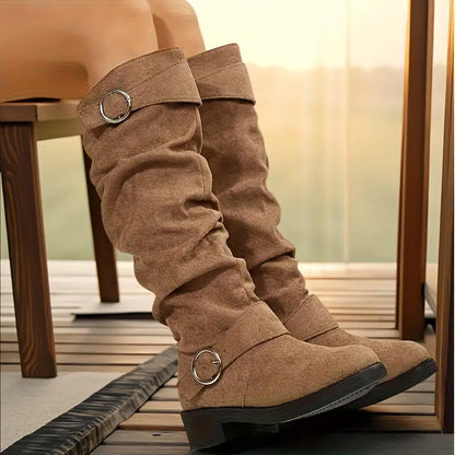 🔥Poslední výprodej - Dámské vintage semišové jezdecké boty s manžetou