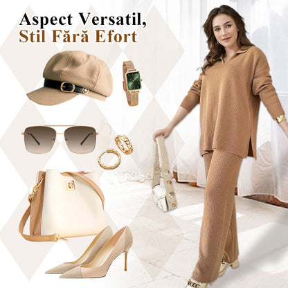 💖Dvoudílný pletený oblek s výstřihem do V