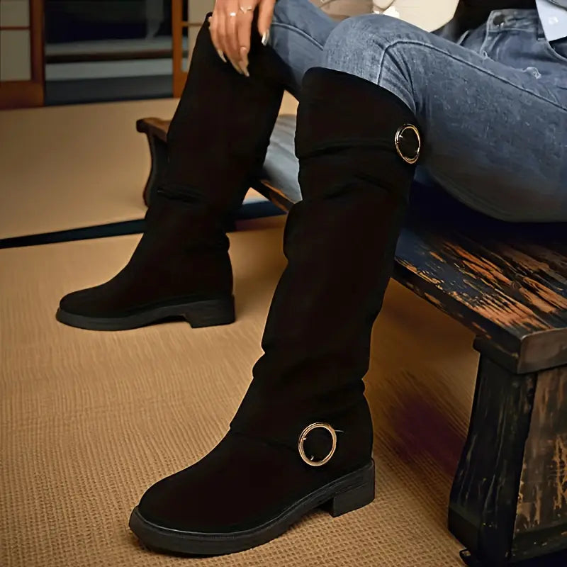 🔥Poslední výprodej - Dámské vintage semišové jezdecké boty s manžetou