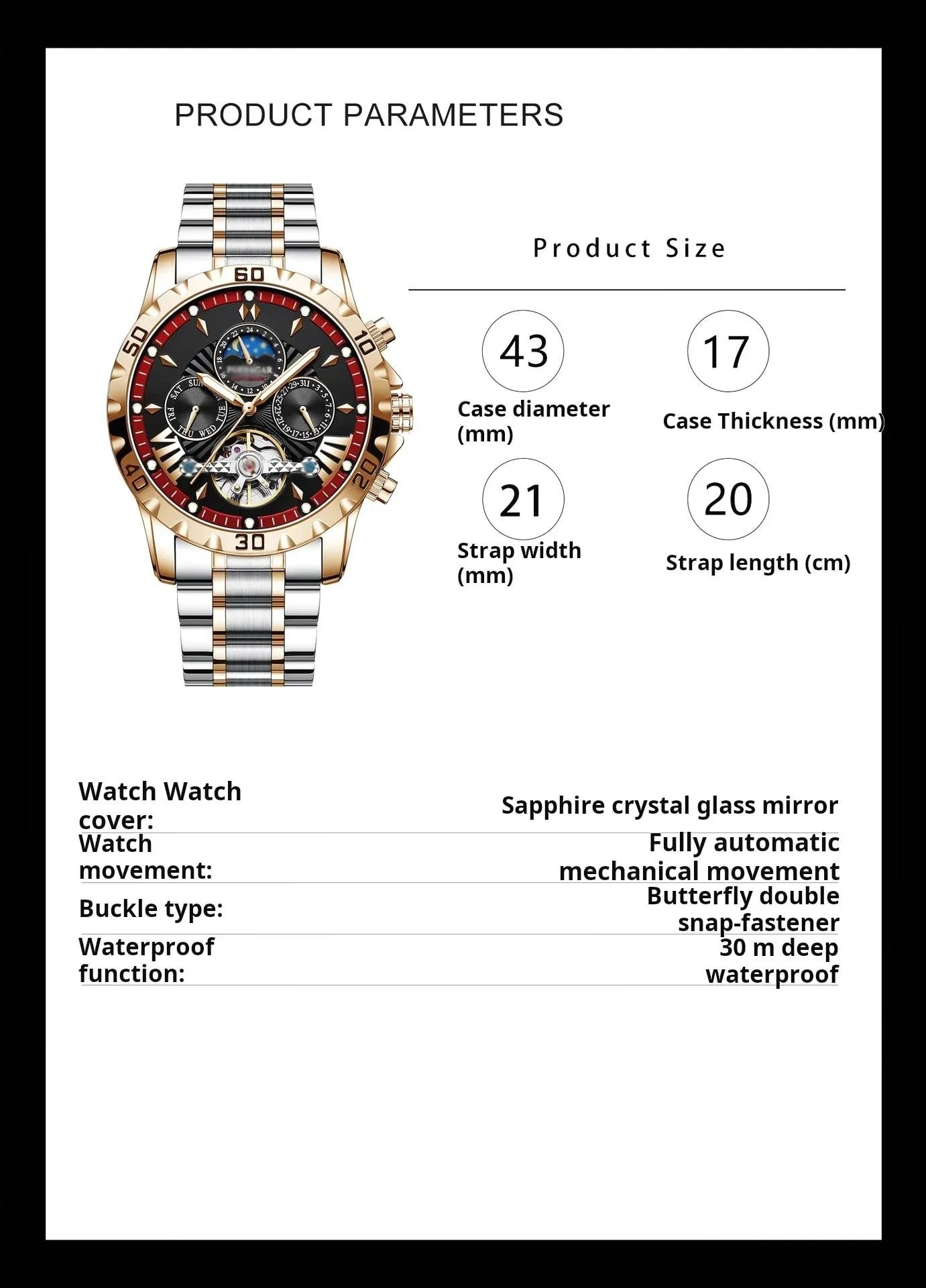 🌱⌚🌱Zcela nové automatické mechanické hodinky, vodotěsné do 30 m, odolné vůči poškrábání🌱