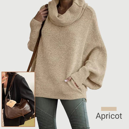 Dámsky sveter s kapucňovým výstrihom v tvare netopiera a vreckami