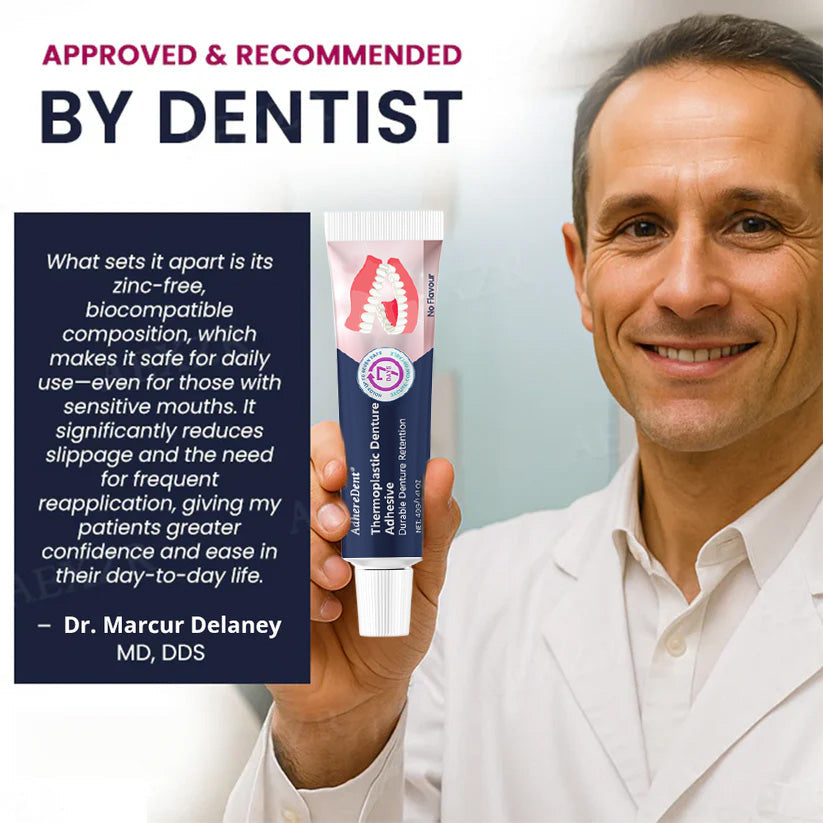 Termoplastické lepidlo na zubné protézy AdhereDent s dlhotrvajúcou fixáciou zubnej protézy