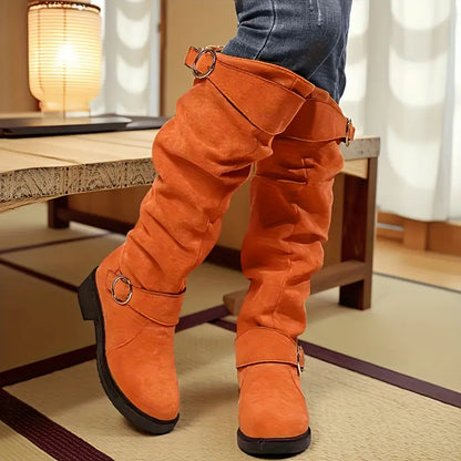 🔥Poslední výprodej - Dámské vintage semišové jezdecké boty s manžetou