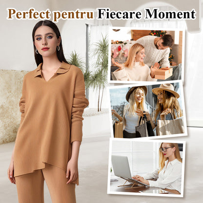 💖Dvoudílný pletený oblek s výstřihem do V