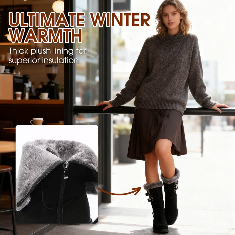 Teplé dámské sněhule střední výšky s plyšovou podšívkou