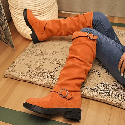 🔥Poslední výprodej - Dámské vintage semišové jezdecké boty s manžetou