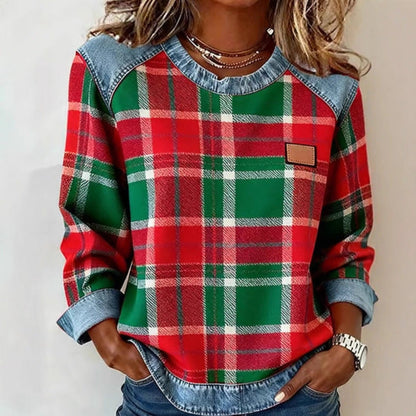 Kockovaná mikina s kontrastným patchworkovým vzorom