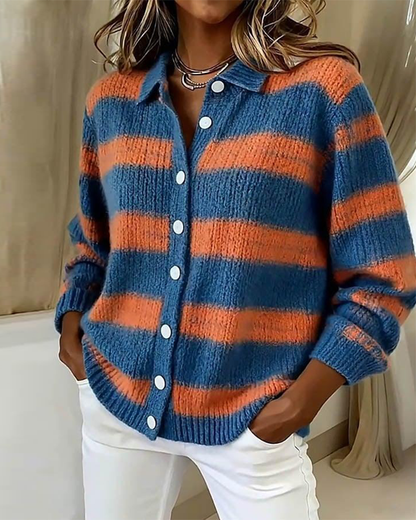 Každodenný pruhovaný kardigan na gombíky