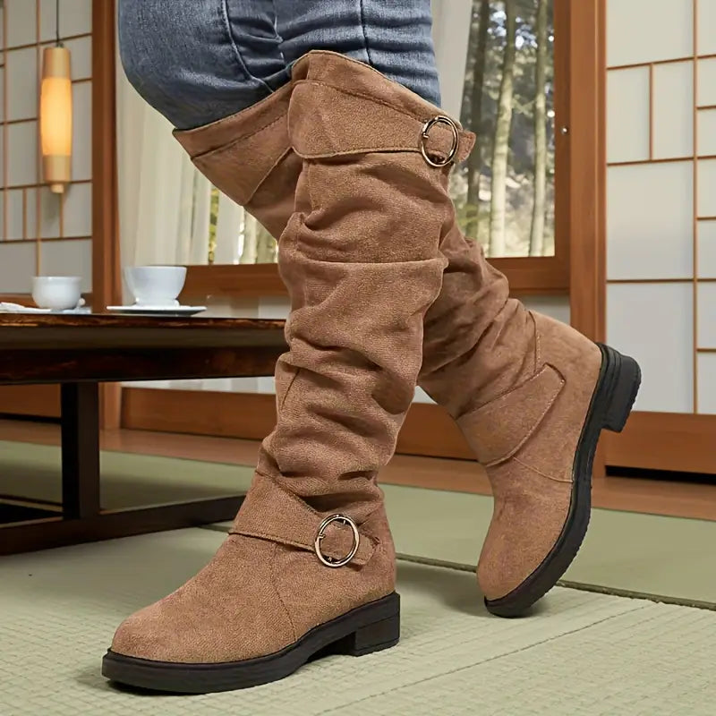 🔥Poslední výprodej - Dámské vintage semišové jezdecké boty s manžetou