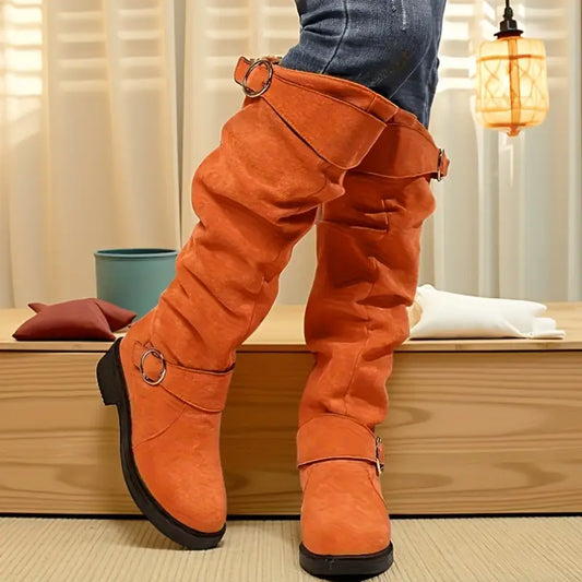 🔥Poslední výprodej - Dámské vintage semišové jezdecké boty s manžetou