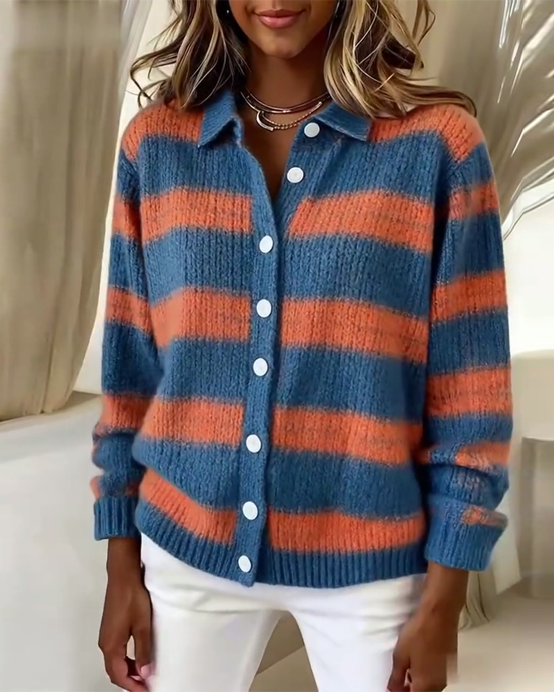 Každodenný pruhovaný kardigan na gombíky