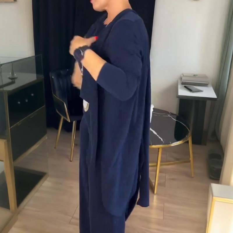 🎁Získajte náhrdelník zadarmo💝Elegantná trojdielna sada s dlhým kardiganom (zahŕňa blúzu a nohavice)